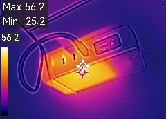 SMARTCOBY Pro PLUG2 67W3Cの温度テスト、熱くなる箇所